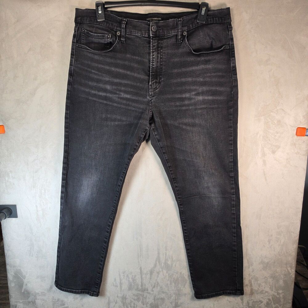 Lucky Brand 410 Jeans Mens 38x30 Athletic Straight Faded Black Gray Denim Pants